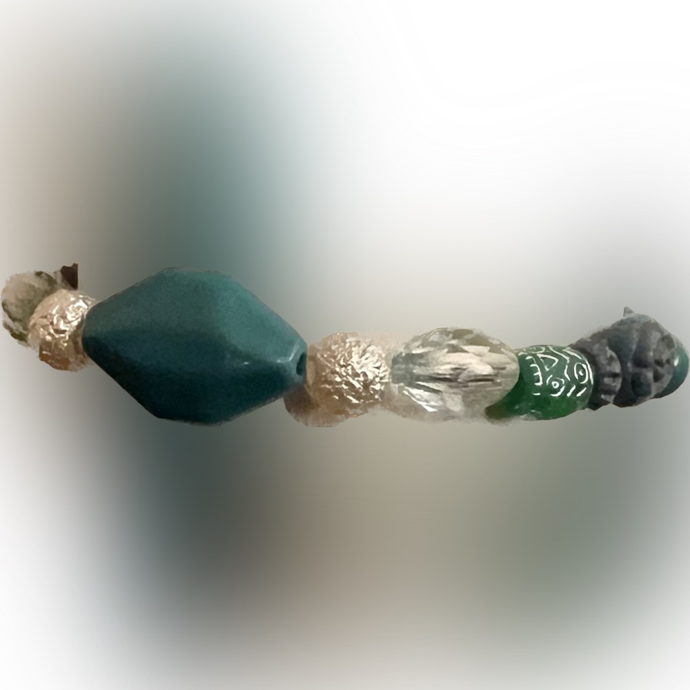Blue mixed material stretch bracelet.  CUSTOMIZABLE